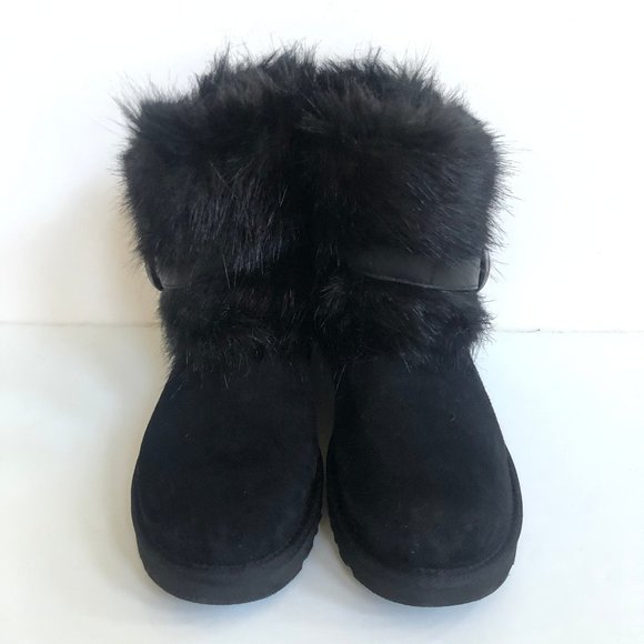 UGG CLASSIC BUCKLE MINI BLACK FAUX FUR SHEARLING LINED BOOT US 6 / EU 37 / UK 4 - Picture 3 of 5